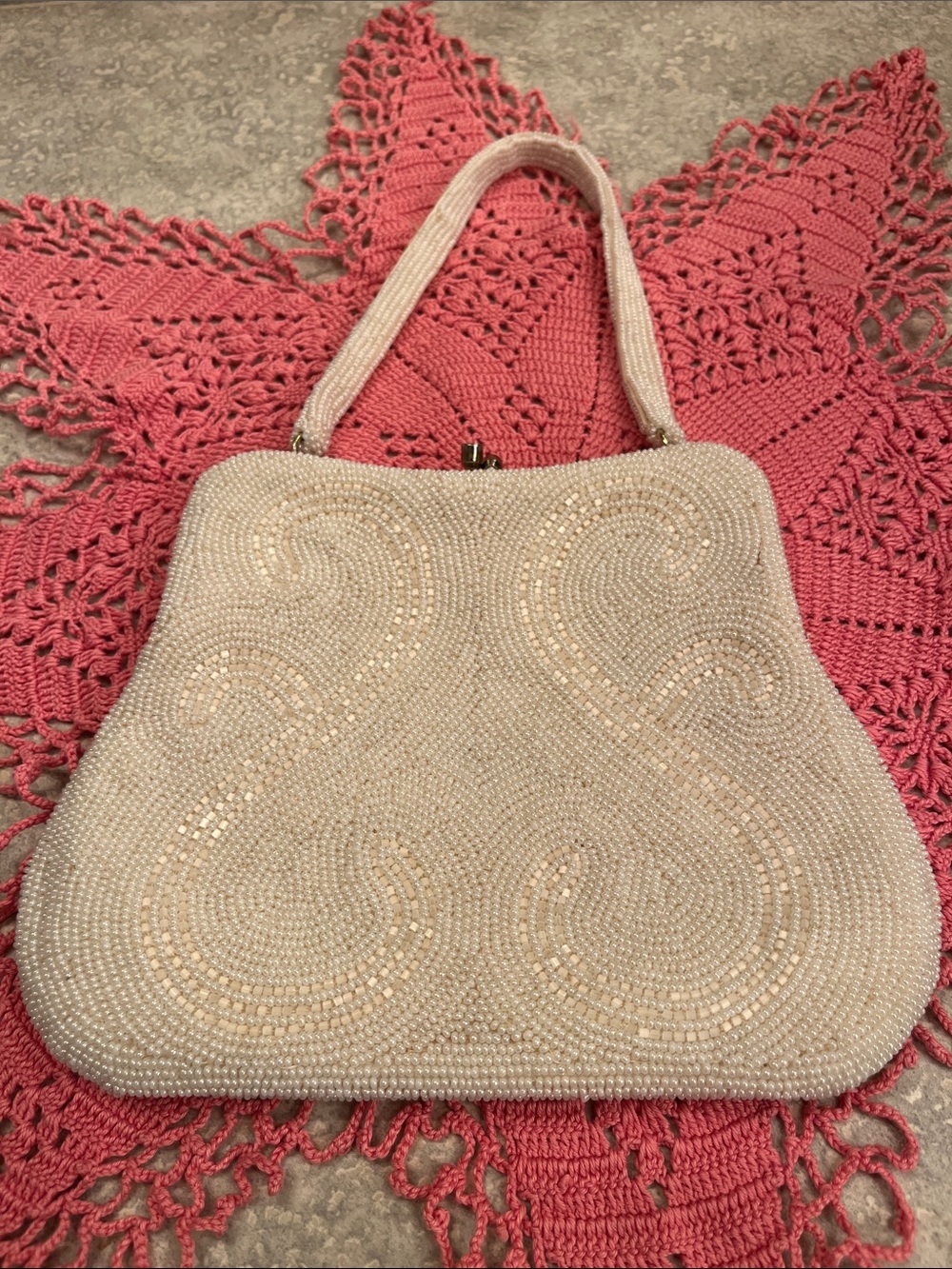 Vintage 60’s Richere handmade in Japan seed bead purse “Bride Bag”